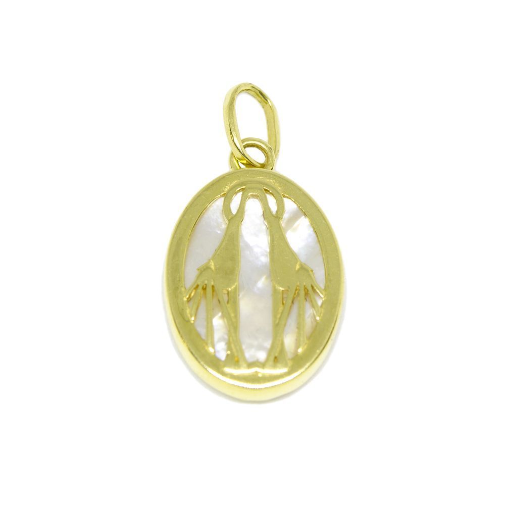 Pingente Nsra. das Gra�as Milagrosa Base Madrep�rola em Ouro Amarelo 18 Kilates - 25074